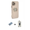 MARSİLYAN™- iPhone 12 Pro Max Kılıf İz Form Serisi - Siyah Bilvis Hayalet Cam Ekran Koruyucu + Gümüş Shine Kamera Lens Koruma Cam