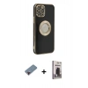 MARSİLYAN™- iPhone 12 Pro Max Kılıf İz Form Serisi - Siyah Bilvis Hayalet Cam Ekran Koruyucu + Metal Kamera Lens Koruma Cam - KI