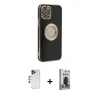 MARSİLYAN™- iPhone 12 Pro Max Kılıf İz Form Serisi - Siyah Bilvis Hayalet Cam Ekran Koruyucu + Shine Kamera Lens - LT