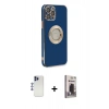 MARSİLYAN™- iPhone 12 Pro Max Kılıf İz Form Serisi - Siyah Bilvis Hayalet Cam Ekran Koruyucu + Shine Kamera Lens - LT