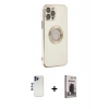 MARSİLYAN™- iPhone 12 Pro Max Kılıf İz Form Serisi - Siyah Bilvis Hayalet Cam Ekran Koruyucu + Shine Kamera Lens - LT