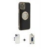 MARSİLYAN™- iPhone 12 Pro Max Kılıf İz Form Serisi - Siyah Bilvis Hayalet Cam Ekran Koruyucu + Shine Kamera Lens - LT
