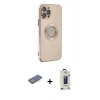 MARSİLYAN™- iPhone 12 Pro Max Kılıf İz Form Serisi - Siyah Bilvis Hayalet Cam Ekran Koruyucu + Mavi Renkli Kamera Lens Koruma Cam