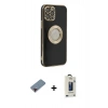 MARSİLYAN™- iPhone 12 Pro Max Kılıf İz Form Serisi - Siyah Bilvis Hayalet Cam Ekran Koruyucu + Metal Kamera Lens Koruma Cam - KI