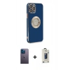 MARSİLYAN™- iPhone 12 Pro Max Kılıf İz Form Serisi - Siyah Bilvis Hayalet Cam Ekran Koruyucu + Neon Fosforlu Kamera Lens - MI