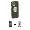 MARSİLYAN™- iPhone 12 Pro Max Kılıf İz Form Serisi - Siyah Bilvis Hayalet Cam Ekran Koruyucu + Neon Fosforlu Kamera Lens - BZ