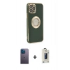 MARSİLYAN™- iPhone 12 Pro Max Kılıf İz Form Serisi - Siyah Bilvis Hayalet Cam Ekran Koruyucu + Neon Fosforlu Kamera Lens - MI