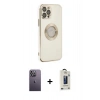 MARSİLYAN™- iPhone 12 Pro Max Kılıf İz Form Serisi - Siyah Bilvis Hayalet Cam Ekran Koruyucu + Neon Fosforlu Kamera Lens - BZ