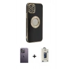 MARSİLYAN™- iPhone 12 Pro Max Kılıf İz Form Serisi - Siyah Bilvis Hayalet Cam Ekran Koruyucu + Neon Fosforlu Kamera Lens - BZ