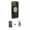 MARSİLYAN™- iPhone 12 Pro Max Kılıf İz Form Serisi - Siyah Bilvis Hayalet Cam Ekran Koruyucu + Neon Fosforlu Kamera Lens - MI