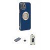 MARSİLYAN™- iPhone 12 Pro Max Kılıf İz Form Serisi - Siyah Bilvis Hayalet Cam Ekran Koruyucu + Renkli Kamera Lens Koruma Cam - PE