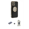 MARSİLYAN™- iPhone 12 Pro Max Kılıf İz Form Serisi - Siyah Bilvis Hayalet Cam Ekran Koruyucu + Renkli Kamera Lens Koruma Cam - PE
