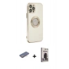 MARSİLYAN™- iPhone 12 Pro Max Kılıf İz Form Serisi - Siyah Bilvis Hayalet Cam Ekran Koruyucu + Renkli Kamera Lens Koruma Cam - MI