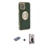 MARSİLYAN™- iPhone 12 Pro Max Kılıf İz Form Serisi - Siyah Bilvis Hayalet Cam Ekran Koruyucu + Renkli Kamera Lens Koruma Cam - MI