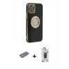 MARSİLYAN™- iPhone 12 Pro Max Kılıf İz Form Serisi - Siyah Bilvis Hayalet Cam Ekran Koruyucu + Renkli Kamera Lens Koruma Cam - SI
