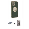MARSİLYAN™- iPhone 12 Pro Max Kılıf İz Form Serisi - Siyah Bilvis Hayalet Cam Ekran Koruyucu + Renkli Kamera Lens Koruma Cam - SI