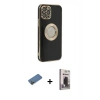 MARSİLYAN™- iPhone 12 Pro Max Kılıf İz Form Serisi - Siyah Bilvis Hayalet Cam Ekran Koruyucu + Shine Kamera Lens Koruma Cam - GD
