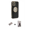 MARSİLYAN™- iPhone 12 Pro Max Kılıf İz Form Serisi - Siyah Bilvis Hayalet Cam Ekran Koruyucu + Shine Kamera Lens Koruma Cam - SABE