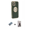 MARSİLYAN™- iPhone 12 Pro Max Kılıf İz Form Serisi - Siyah Bilvis Hayalet Cam Ekran Koruyucu + Shine Kamera Lens Koruma Cam - SH
