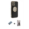 MARSİLYAN™- iPhone 12 Pro Max Kılıf İz Form Serisi - Siyah Bilvis Hayalet Cam Ekran Koruyucu + Shine Kamera Lens Koruma Cam - SH