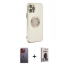MARSİLYAN™- iPhone 12 Pro Max Kılıf İz Form Serisi - Siyah Bilvis Hayalet Cam Ekran Koruyucu + Neon Fosforlu Kamera Lens - TU