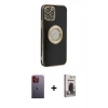 MARSİLYAN™- iPhone 12 Pro Max Kılıf İz Form Serisi - Siyah Bilvis Hayalet Cam Ekran Koruyucu + Neon Fosforlu Kamera Lens - TU
