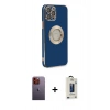 MARSİLYAN™- iPhone 12 Pro Max Kılıf İz Form Serisi - Siyah Bilvis Hayalet Cam Ekran Koruyucu + Neon Fosforlu Kamera Lens - TU