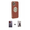 MARSİLYAN™- iPhone 12 Pro Max Kılıf İz Form Serisi - Siyah Bilvis Hayalet Cam Ekran Koruyucu + Neon Fosforlu Kamera Lens - TU