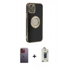 MARSİLYAN™- iPhone 12 Pro Max Kılıf İz Form Serisi - Siyah Bilvis Hayalet Cam Ekran Koruyucu + Neon Fosforlu Kamera Lens - TU