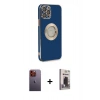MARSİLYAN™- iPhone 12 Pro Max Kılıf İz Form Serisi - Siyah Bilvis Hayalet Cam Ekran Koruyucu + Neon Fosforlu Kamera Lens - TU