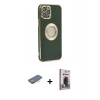 MARSİLYAN™- iPhone 12 Pro Max Kılıf İz Form Serisi - Siyah Bilvis Hayalet Cam Ekran Koruyucu + Renkli Kamera Lens Koruma Cam - TU