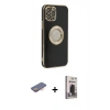MARSİLYAN™- iPhone 12 Pro Max Kılıf İz Form Serisi - Siyah Bilvis Hayalet Cam Ekran Koruyucu + Renkli Kamera Lens Koruma Cam - TU