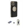 MARSİLYAN™- iPhone 12 Pro Max Kılıf İz Form Serisi - Siyah Bilvis Hayalet Cam Ekran Koruyucu + Renkli Kamera Lens Koruma Cam - YL