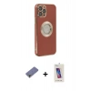 MARSİLYAN™- iPhone 12 Pro Max Kılıf İz Form Serisi - Siyah Joko 5D Cam + Metal Kamera Lens Koruma Cam - GD