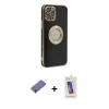 MARSİLYAN™- iPhone 12 Pro Max Kılıf İz Form Serisi - Siyah Joko 5D Cam + Metal Kamera Lens Koruma Cam - GD
