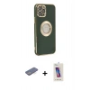 MARSİLYAN™- iPhone 12 Pro Max Kılıf İz Form Serisi - Siyah Joko 5D Cam + Mavi Renkli Kamera Lens Koruma Cam