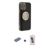 MARSİLYAN™- iPhone 12 Pro Max Kılıf İz Form Serisi - Siyah Joko 5D Cam + Mavi Renkli Kamera Lens Koruma Cam