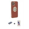MARSİLYAN™- iPhone 12 Pro Max Kılıf İz Form Serisi - Siyah Joko 5D Cam + Mavi Renkli Kamera Lens Koruma Cam