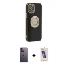 MARSİLYAN™- iPhone 12 Pro Max Kılıf İz Form Serisi - Siyah Joko 5D Cam + Neon Fosforlu Kamera Lens - BZ