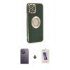 MARSİLYAN™- iPhone 12 Pro Max Kılıf İz Form Serisi - Siyah Joko 5D Cam + Neon Fosforlu Kamera Lens - BZ