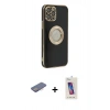 MARSİLYAN™- iPhone 12 Pro Max Kılıf İz Form Serisi - Siyah Joko 5D Cam + Pembe Renkli Kamera Lens Koruma Cam