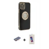 MARSİLYAN™- iPhone 12 Pro Max Kılıf İz Form Serisi - Siyah Joko 5D Cam + Renkli Kamera Lens Koruma Cam - TU