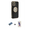 MARSİLYAN™- iPhone 12 Pro Max Kılıf İz Form Serisi - Siyah Joko 5D Cam + Shine Kamera Lens Koruma Cam - GD