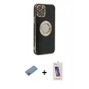 MARSİLYAN™- iPhone 12 Pro Max Kılıf İz Form Serisi - Siyah Joko 5D Cam + Shine Kamera Lens Koruma Cam - PE