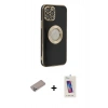 MARSİLYAN™- iPhone 12 Pro Max Kılıf İz Form Serisi - Siyah Joko 5D Cam + Sierra Blue Shine Kamera Lens Koruma Cam