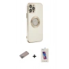 MARSİLYAN™- iPhone 12 Pro Max Kılıf İz Form Serisi - Siyah Joko 5D Cam + Sierra Blue Shine Kamera Lens Koruma Cam