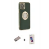 MARSİLYAN™- iPhone 12 Pro Max Kılıf İz Form Serisi - Siyah Joko 5D Cam + Sierra Blue Shine Kamera Lens Koruma Cam