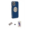 MARSİLYAN™- iPhone 12 Pro Max Kılıf İz Form Serisi - Siyah Joko 5D Cam + Sierra Blue Shine Kamera Lens Koruma Cam