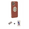 MARSİLYAN™- iPhone 12 Pro Max Kılıf İz Form Serisi - Siyah Joko 5D Cam + Sierra Blue Shine Kamera Lens Koruma Cam