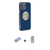 MARSİLYAN™- iPhone 12 Pro Max Kılıf İz Form Serisi - Siyah Joko Magic 5D Cam + Mavi Shine Kamera Lens Koruma Cam